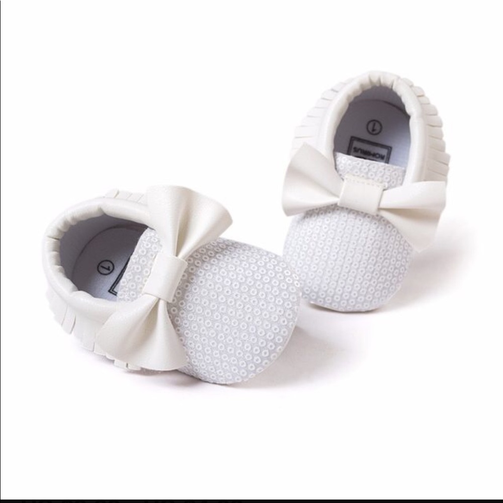 Baby White Sequin Moccasins